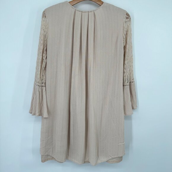 Chelsea & Violet Boho Lace Button-Front Dress Beige crinkle size medium womens - Picture 7 of 9